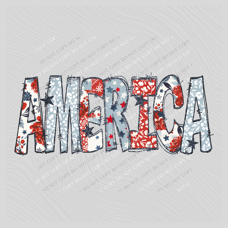 America Doodle Patch & Glitter Digital Design, PNG