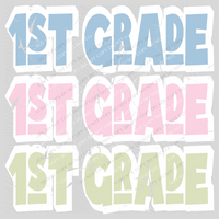 1st Grade Shadow Layer Bubble Stacked Distressed Blue Pink Green Digital Design, PNG