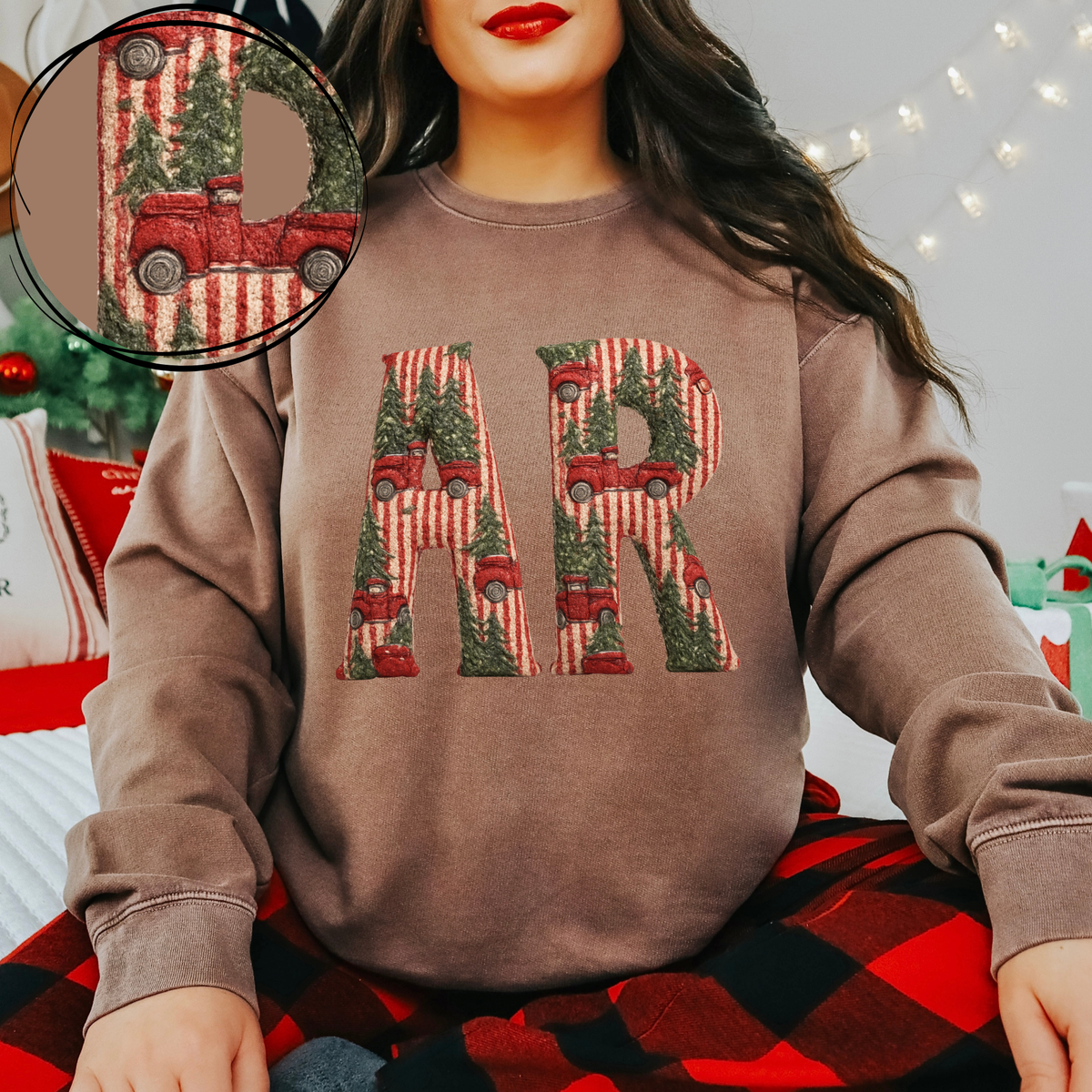 AR Arkansas Striped Christmas Red Truck 3D Texture Fabric Style Digital Download, PNG