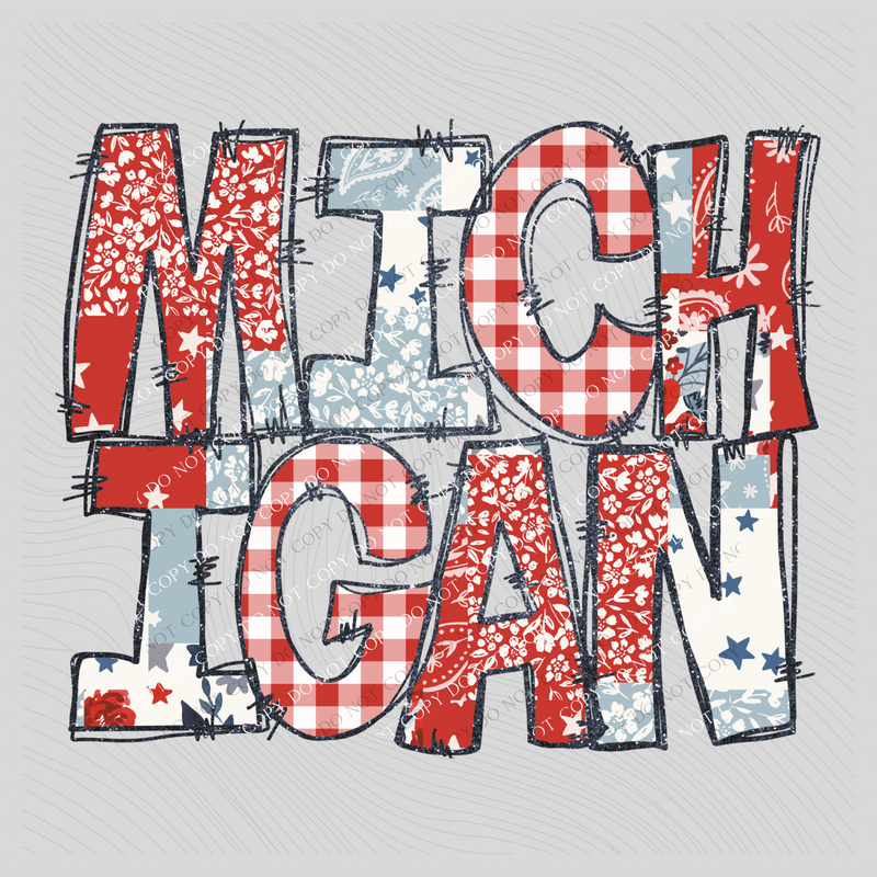 Michigan Doodle Patch & Glitter Digital Design, PNG