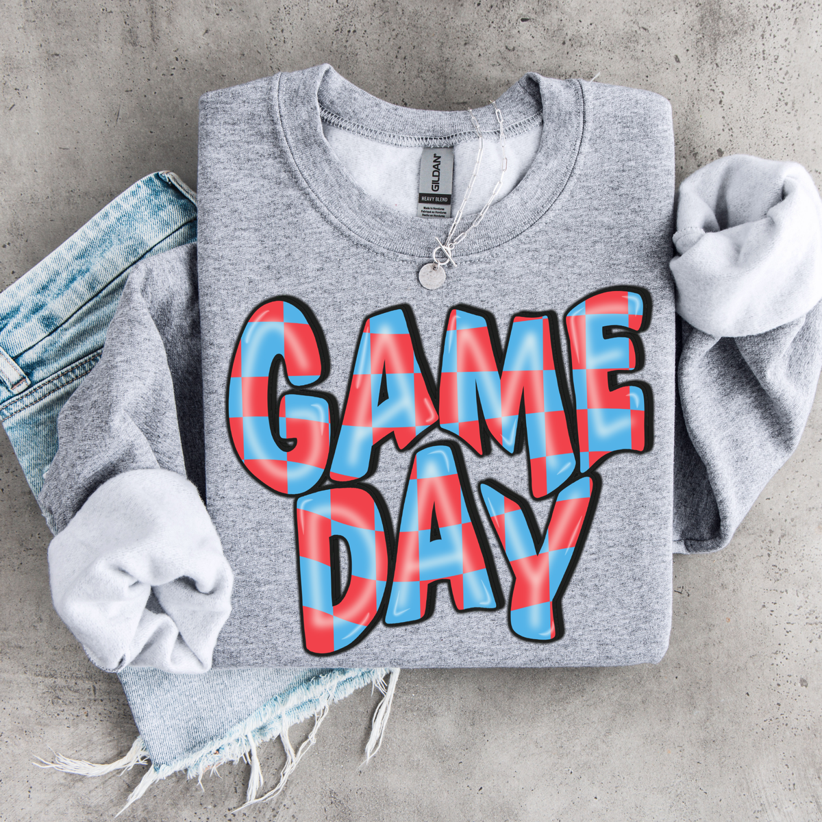 Gameday 3D Retro Wavy Checkered in Red & Blue Digital Design, PNG