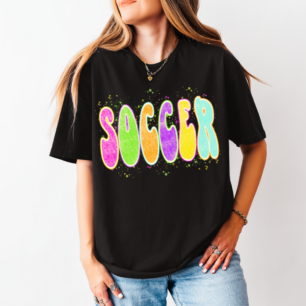 Soccer Neon Chalky Splatter Digital Design, PNG