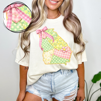 Georgia Spring Tones Quilted Faux State Patch with Bow Digital Design, PNG