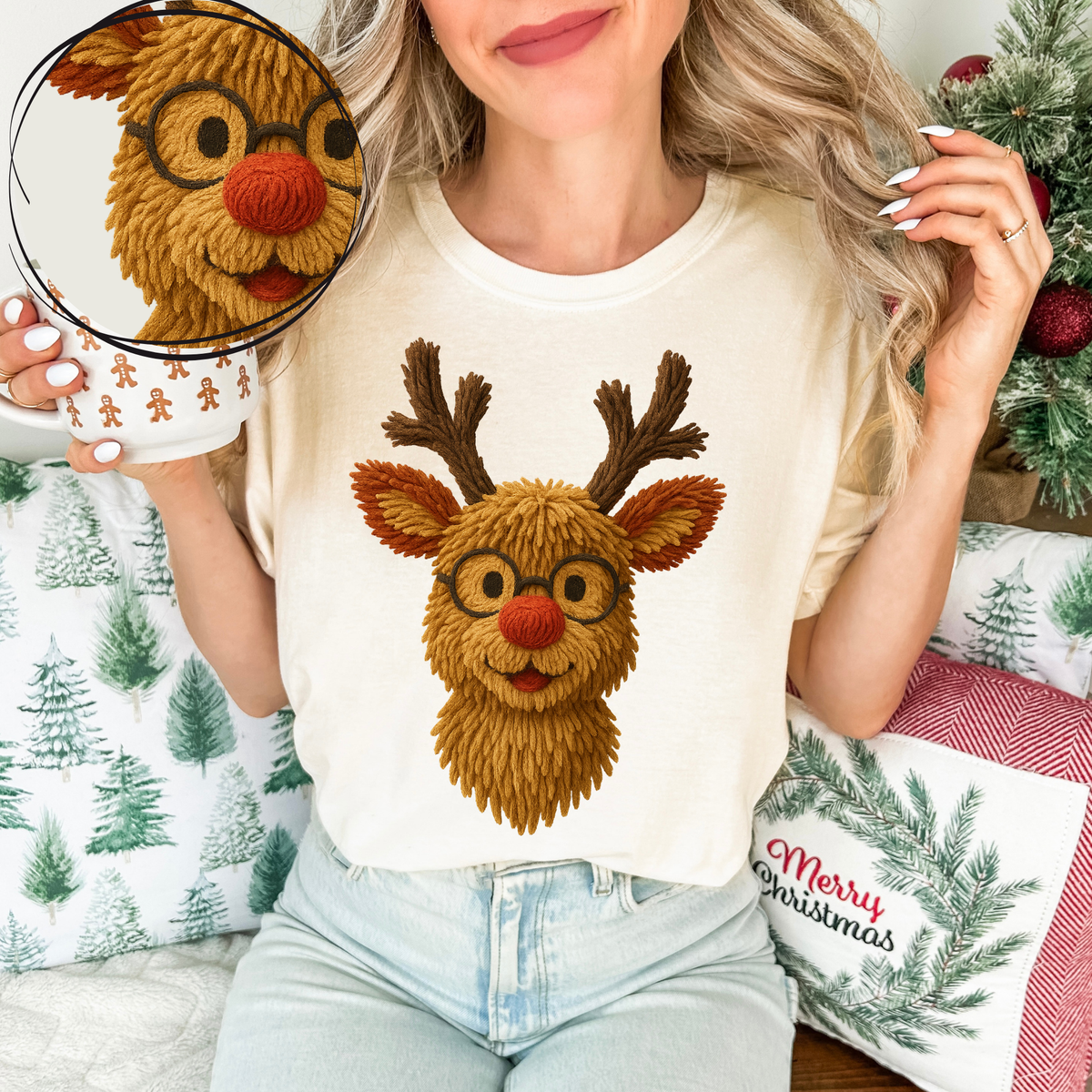 Cute Rudolph Reindeer in 3D Yarn Style Digital Download, PNG