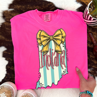 Indiana Glitter Bow & Stripes Coquette Digital Design, PNG