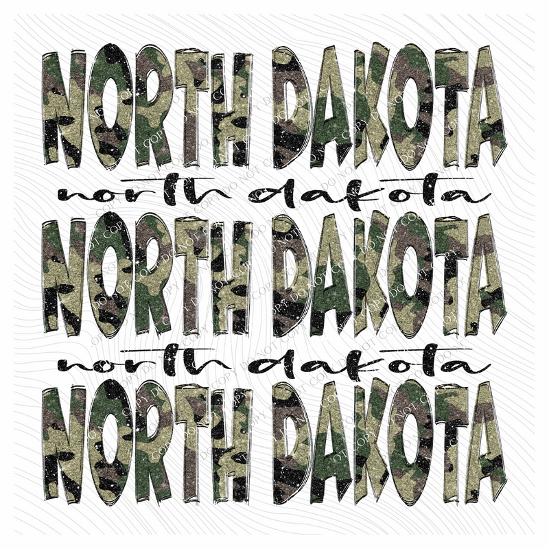 North Dakota Camo Glitter Stacked with Glitter Script Digital Design, PNG