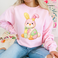 Cute Bunny Spring Tones Quilted Faux Patch Digital Design, PNG