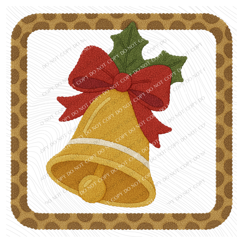 Christmas Bell 3D Leopard Square Chenille Patch Style Digital Download, PNG