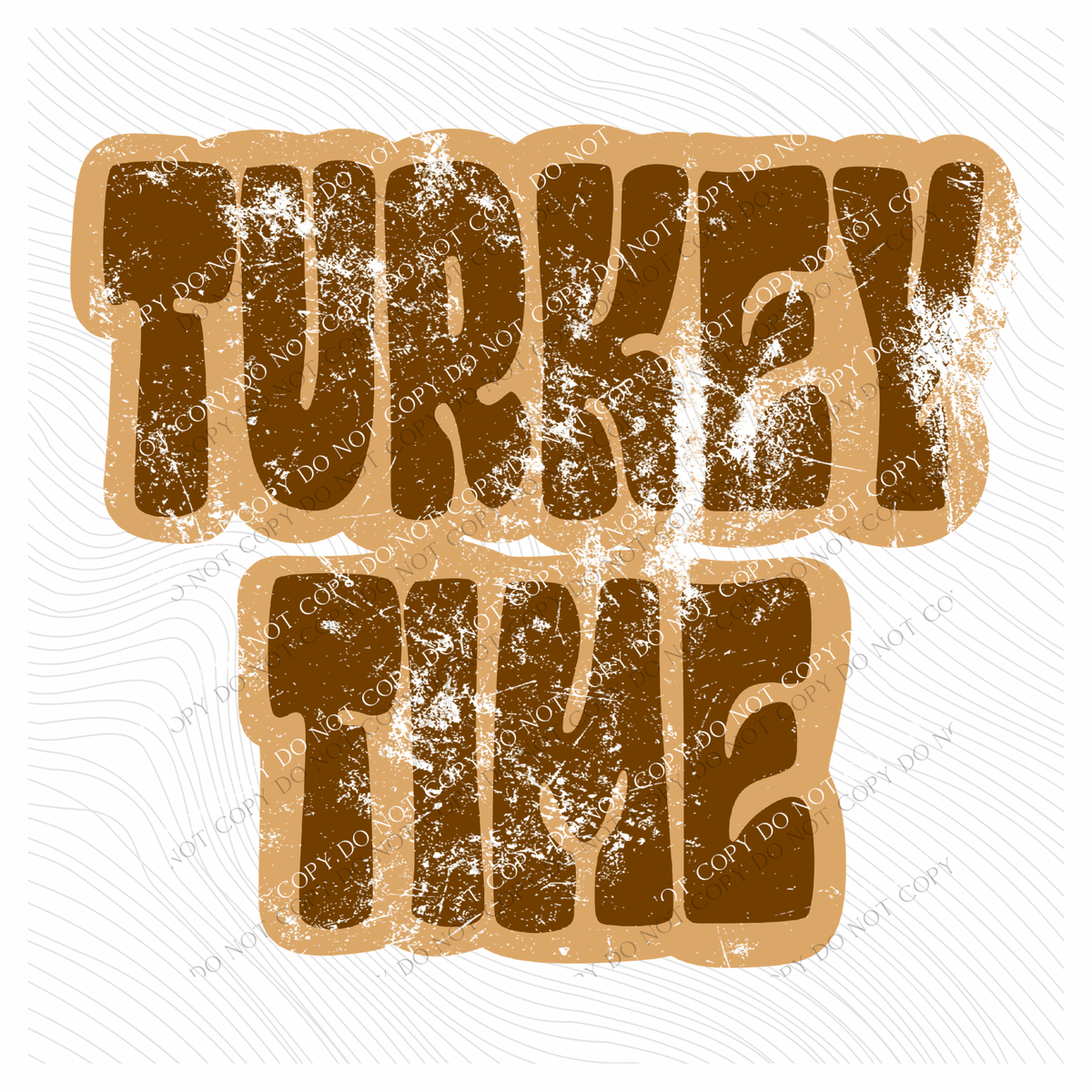 Turkey Time Retro Shadow Brown Distressed Digital Design, PNG