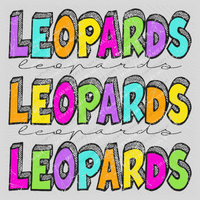 Leopards Bubble Dot Stacked Script Distressed in Neons Digital Design, PNG