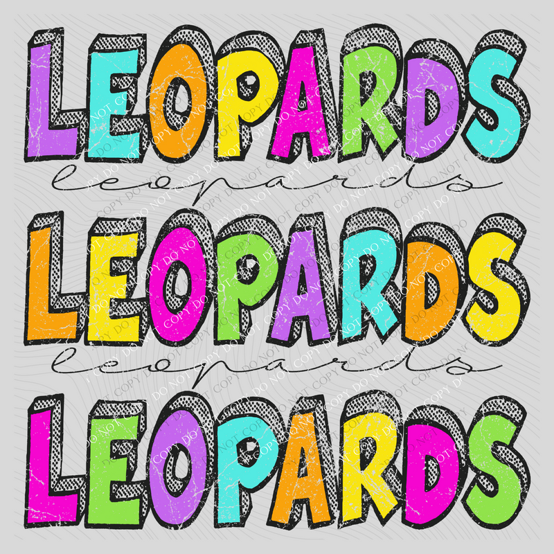 Leopards Bubble Dot Stacked Script Distressed in Neons Digital Design, PNG