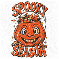 Spooky Season Vintage Pumpkin Bucket w/ Candy Sketch Digital Design, PNG