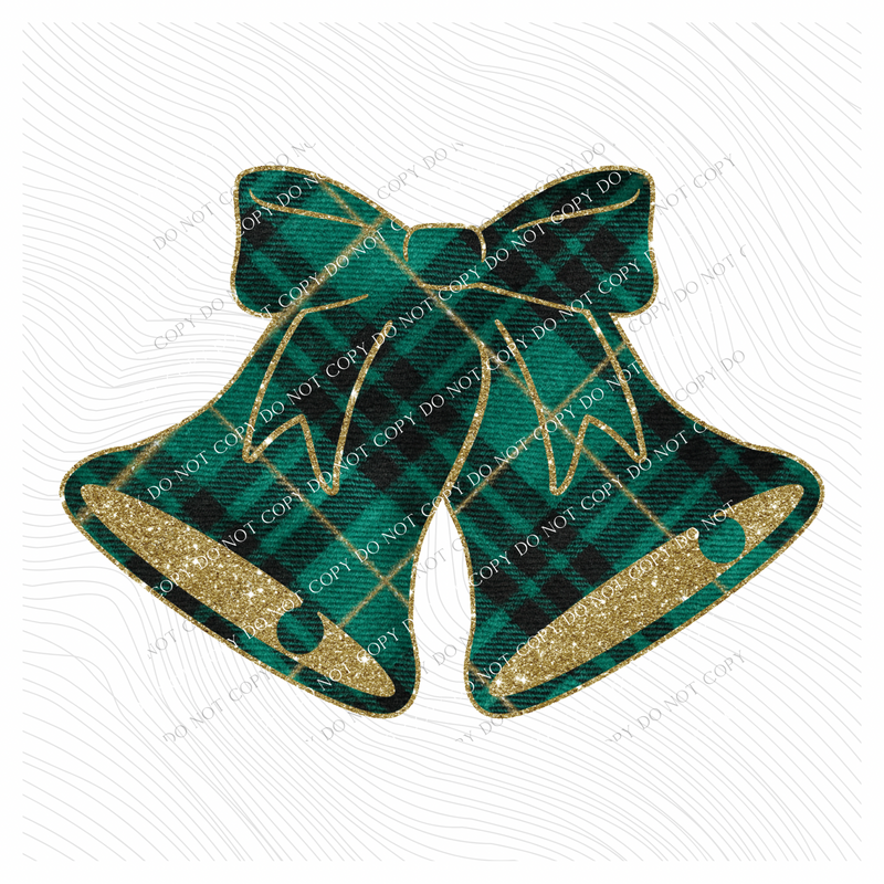 Bells Green Plaid & Glitter Digital Download, PNG