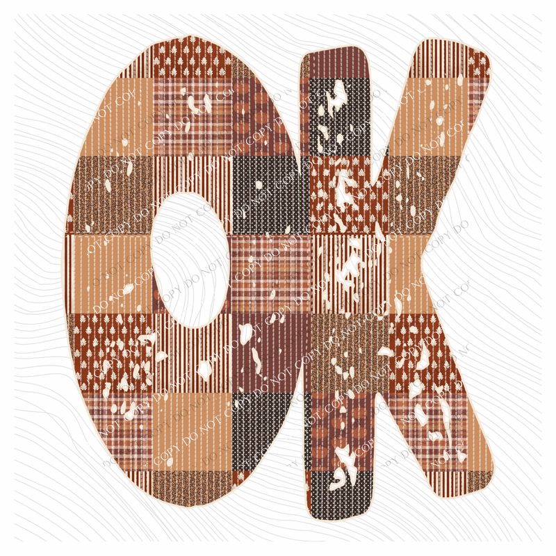 Oklahoma OK Autumn Pumpkins Quilted Distressed Digital Design in Browns, PNG