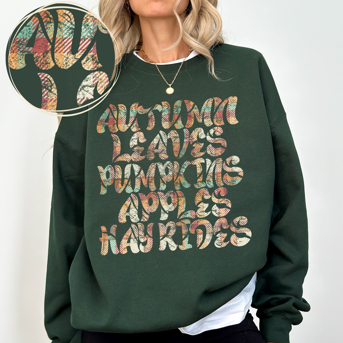 Autumn, Leaves, Pumpkins, Apples, Hay Rides Fall List in Plaid Distressed Digital Design, PNG Only