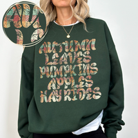 Autumn, Leaves, Pumpkins, Apples, Hay Rides Fall List in Plaid Distressed Digital Design, PNG Only