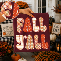 Fall Y’all Plaid Patterned Dots Digital Design, PNG