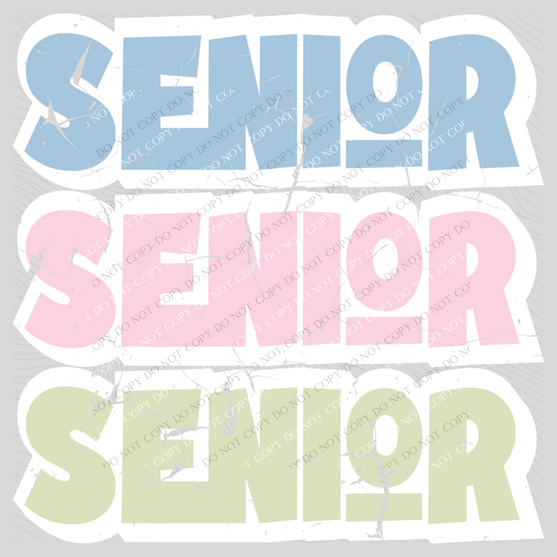 Senior Shadow Layer Bubble Stacked Distressed Blue Pink Green Digital Design, PNG