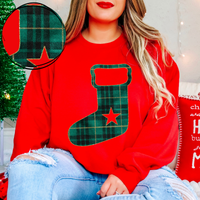 Stocking Green Plaid & Glitter Digital Download, PNG