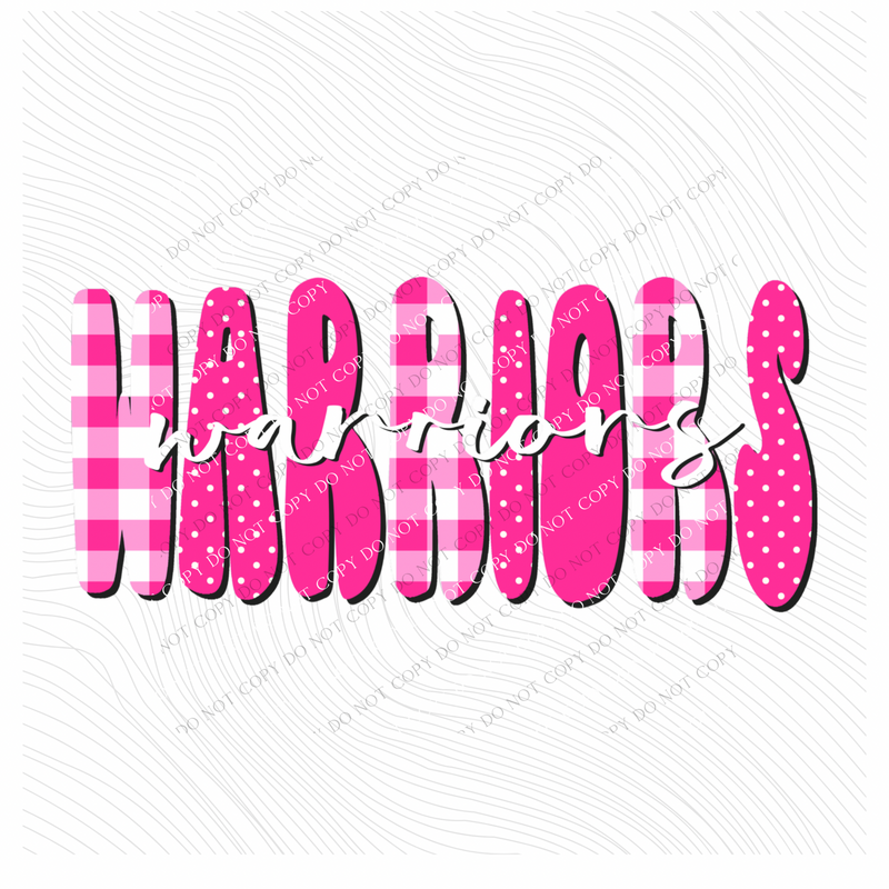 Warriors Gingham Dots Groovy Script in Pink & White Digital Design, PNG