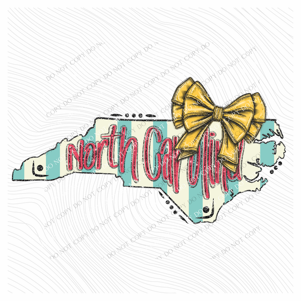 North Carolina Glitter Bow & Stripes Coquette Digital Design, PNG