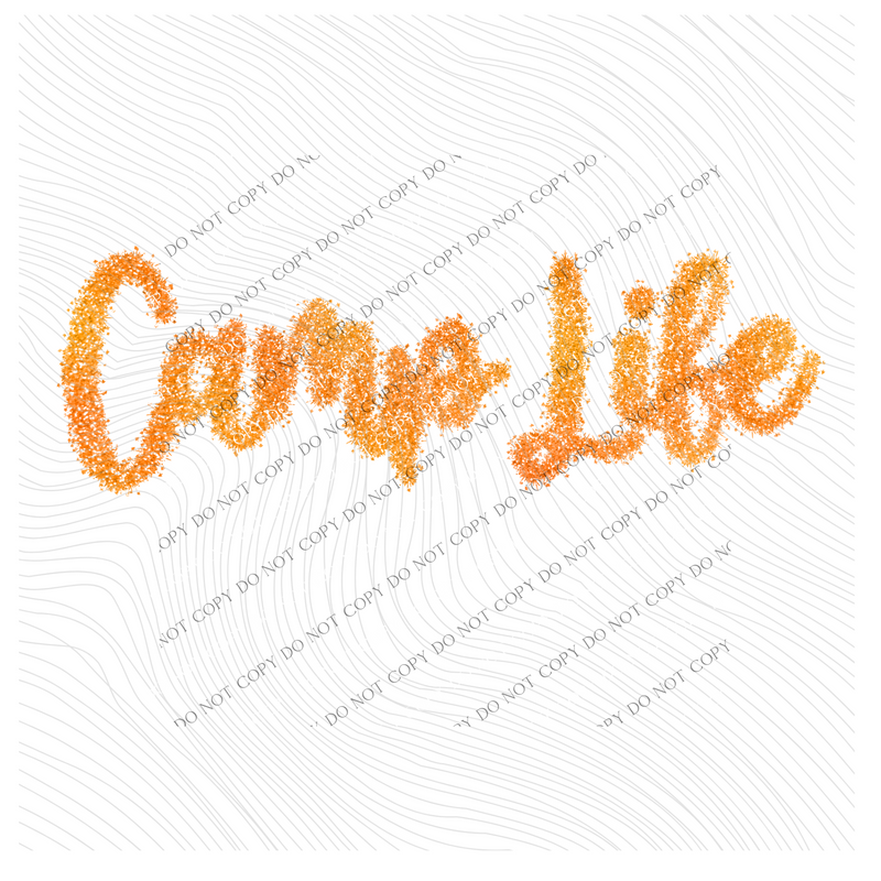 Camp Life Tinsel Script Orange & Yellow Tones Digital Design, PNG