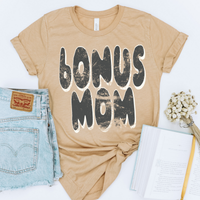 Bonus Mom Distressed Charcoal & White Digital Design, PNG