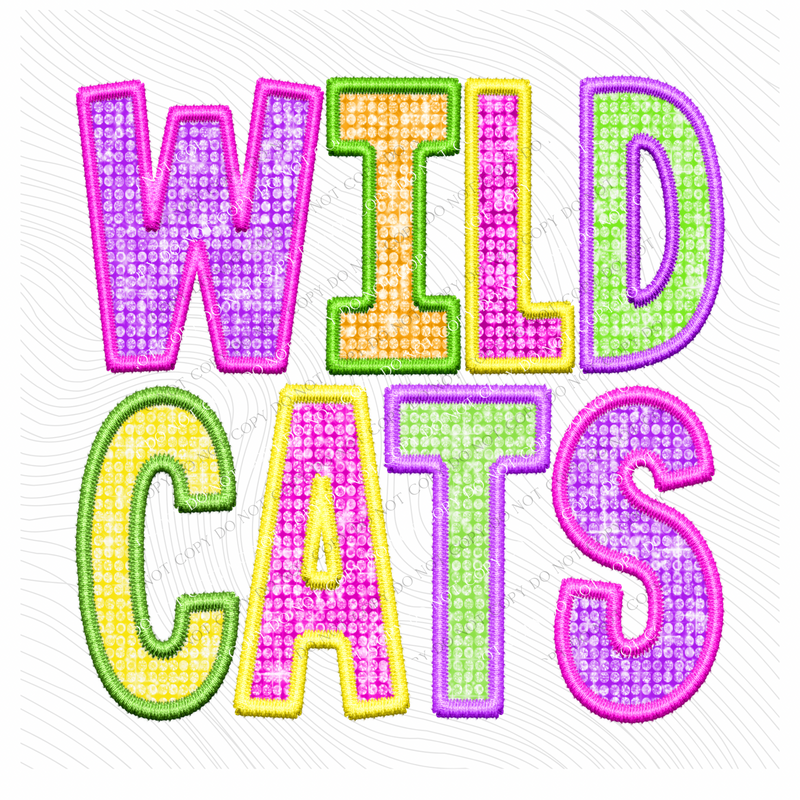 Wildcats Faux Embroidery Diamond in Multi Neons Digital Design, PNG