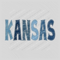 Kansas Denim Patch Stitched Digital Design, PNG