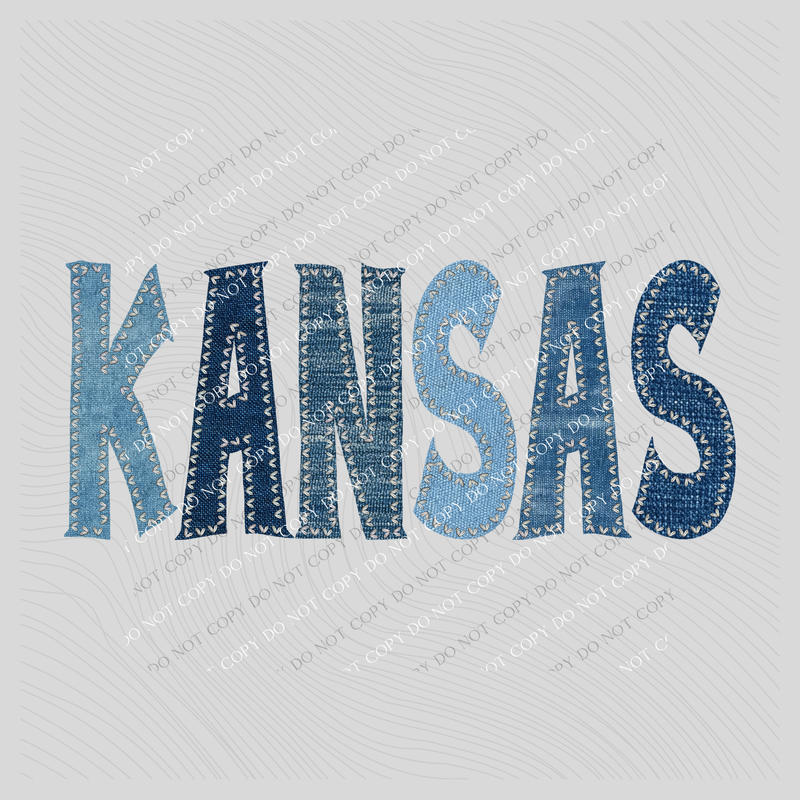 Kansas Denim Patch Stitched Digital Design, PNG