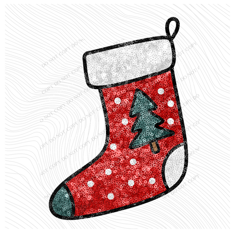 Sparkly Christmas Stocking in Faux Sequin Digital Design, PNG