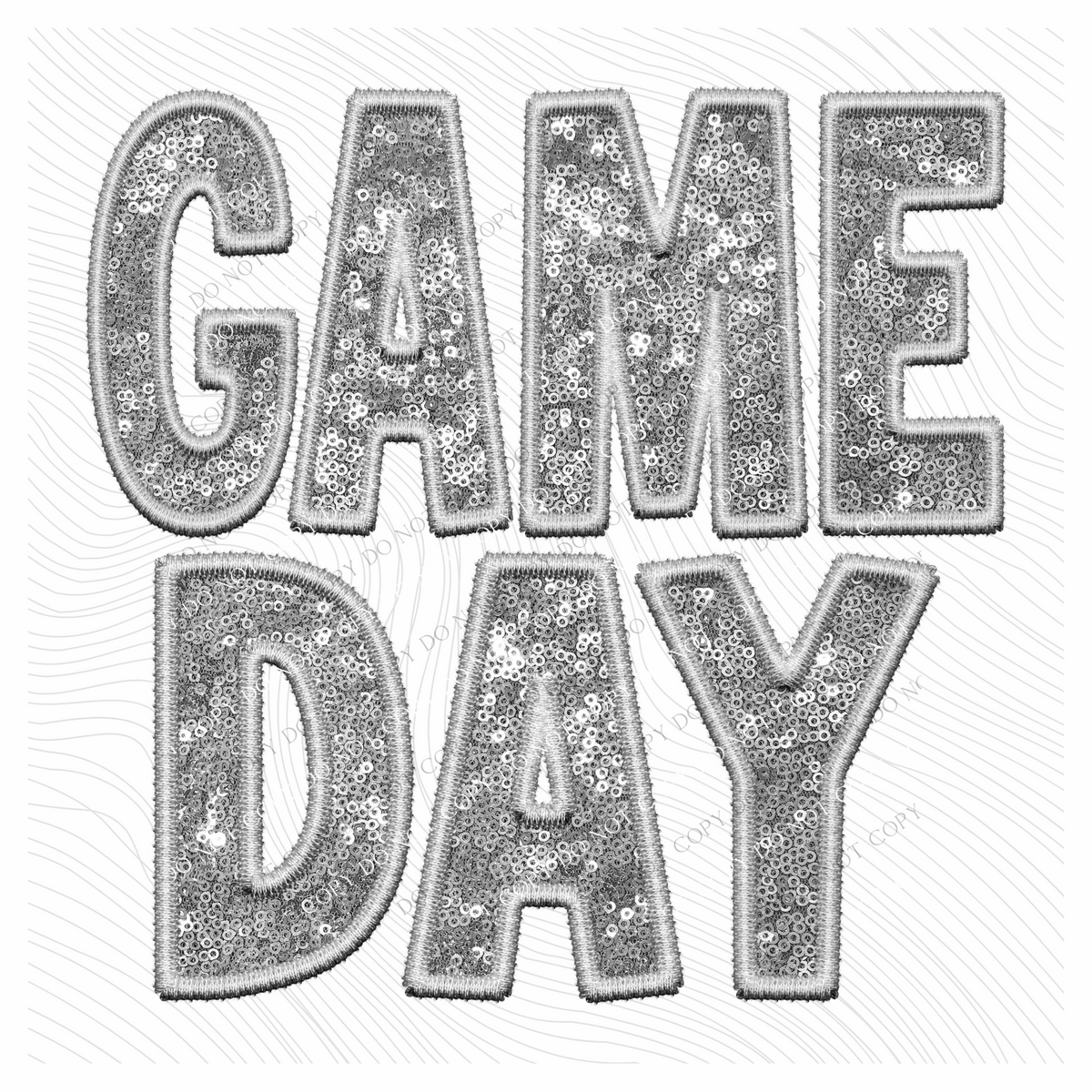 Game Day Faux Embroidery Sequin in Silver Digital Design, PNG