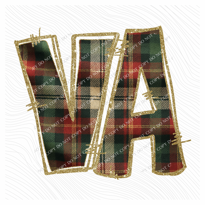Virginia Glitter & Plaid Digital Download, PNG