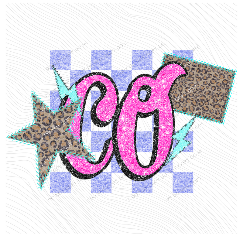 Colorado Leopard Checkered Glitter Star & Stitched Bolt & State in Bright Summer Colors Digital Design, PNG