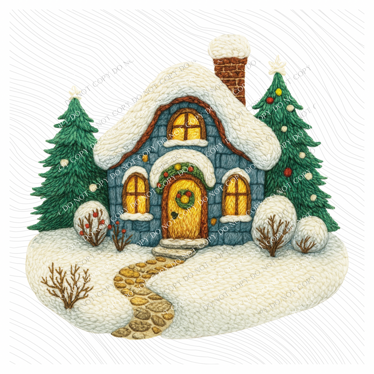 Christmas House Knitted Digital Download, PNG