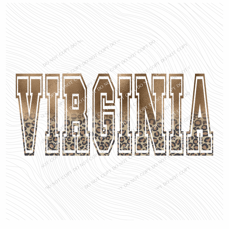 Virginia Ombre Gold Foil and Leopard Varsity Digital Design, PNG