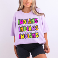 Indians Bubble Dot Stacked Script Distressed in Neons Digital Design, PNG