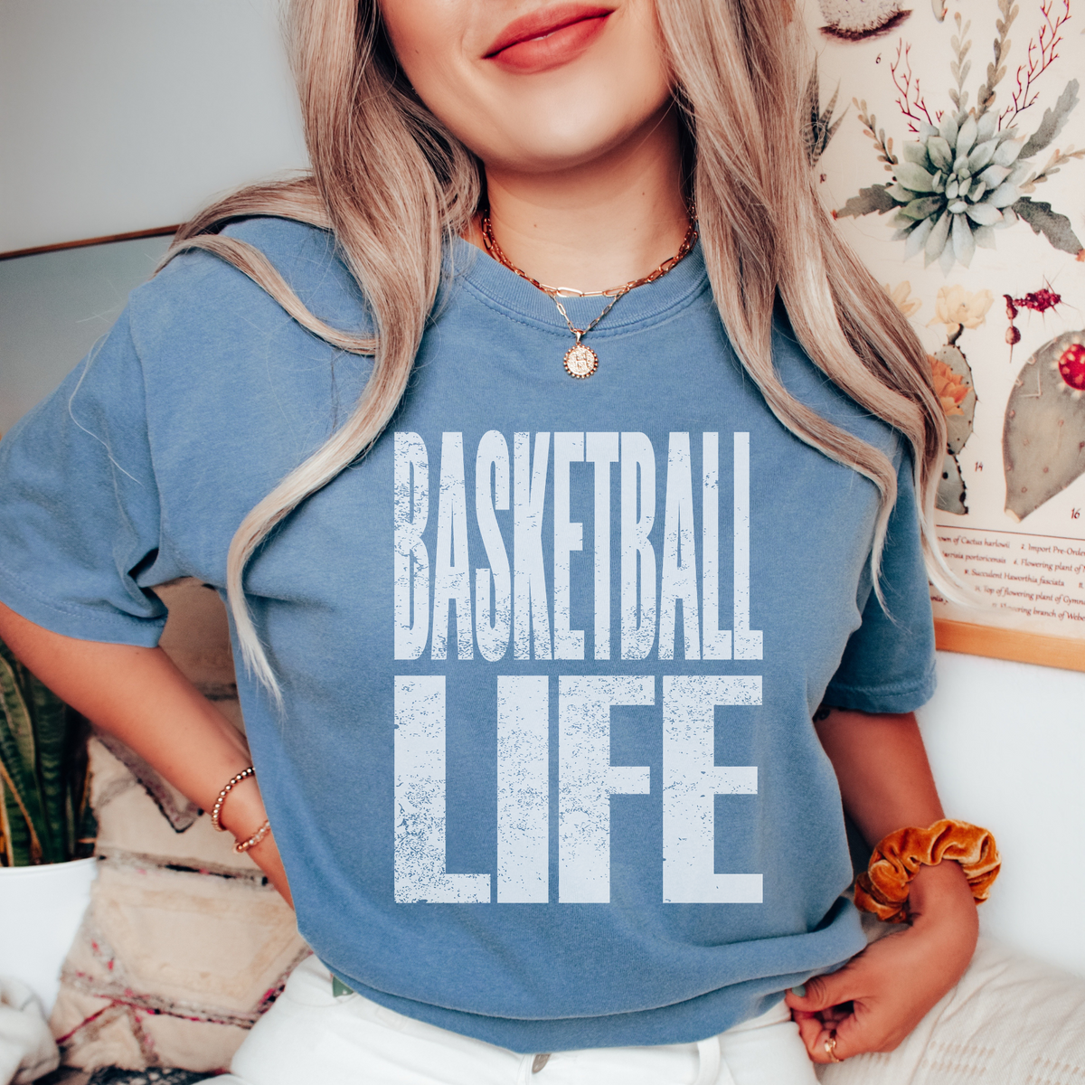 Basketball Life Super Faded Distressed White Digital Design, PNG