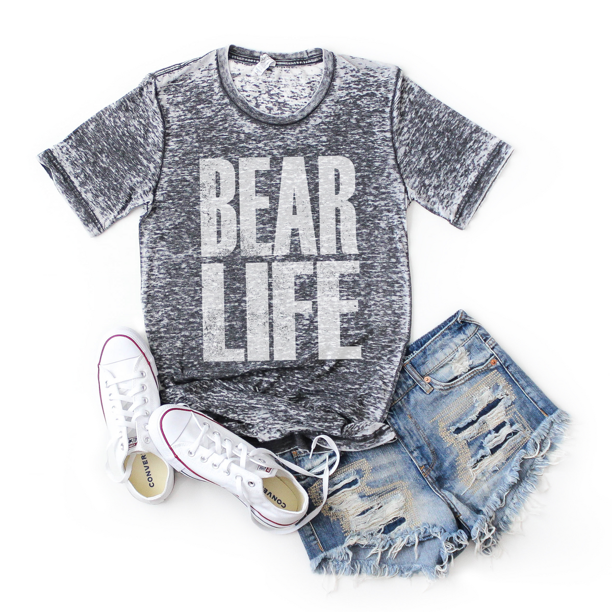 Bear Life Super Faded Distressed White Digital Design, PNG
