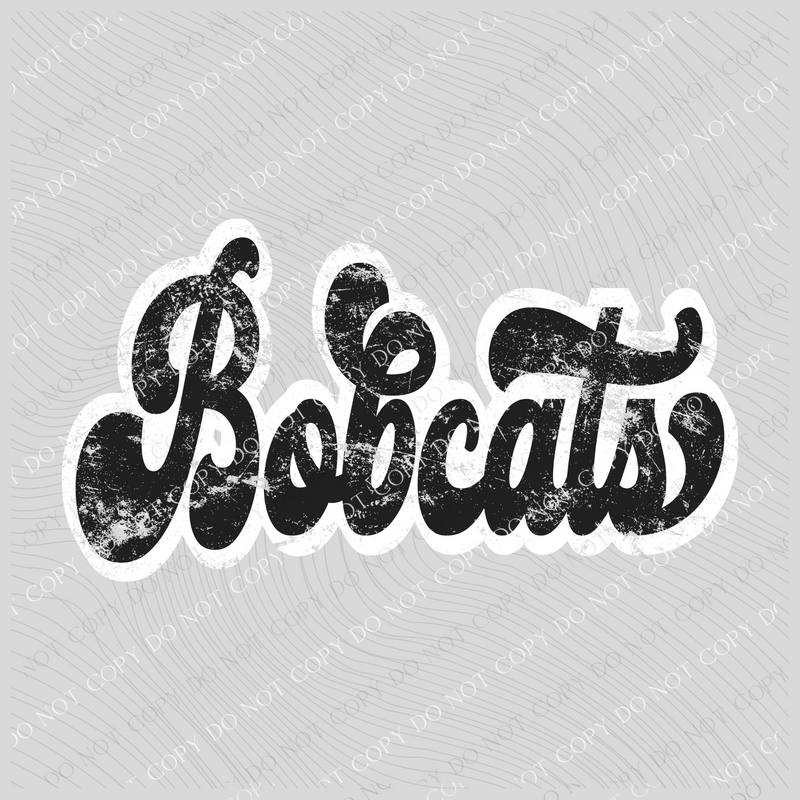 Bobcats Vintage Black & White Retro Shadow Distressed Digital Download, PNG