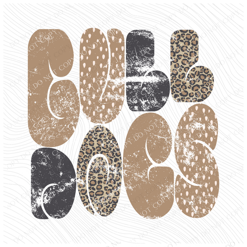 Bulldogs Chubby Retro Distressed Leopard print in tones of Tans & Faded Black Digital Design, PNG