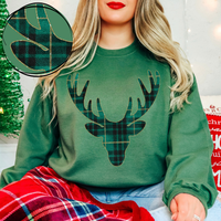 Reindeer Green Plaid & Glitter Digital Download, PNG