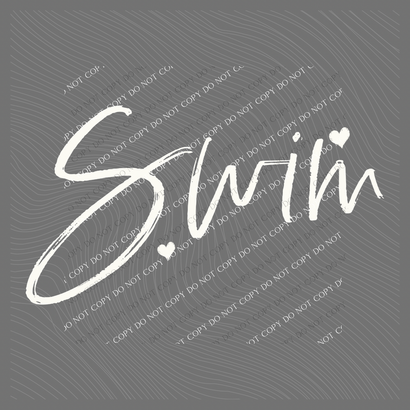 Swim Sketched Script Hearts in Off-white Digital Design, PNG