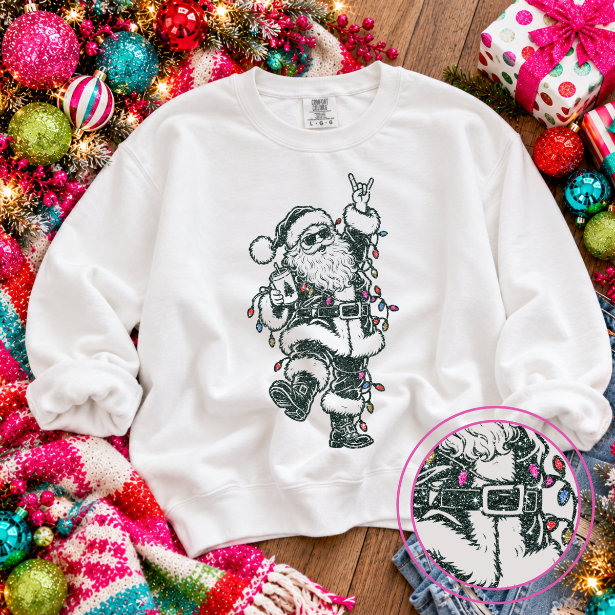 Funky Coffee Santa Glitter Digital Design, PNG