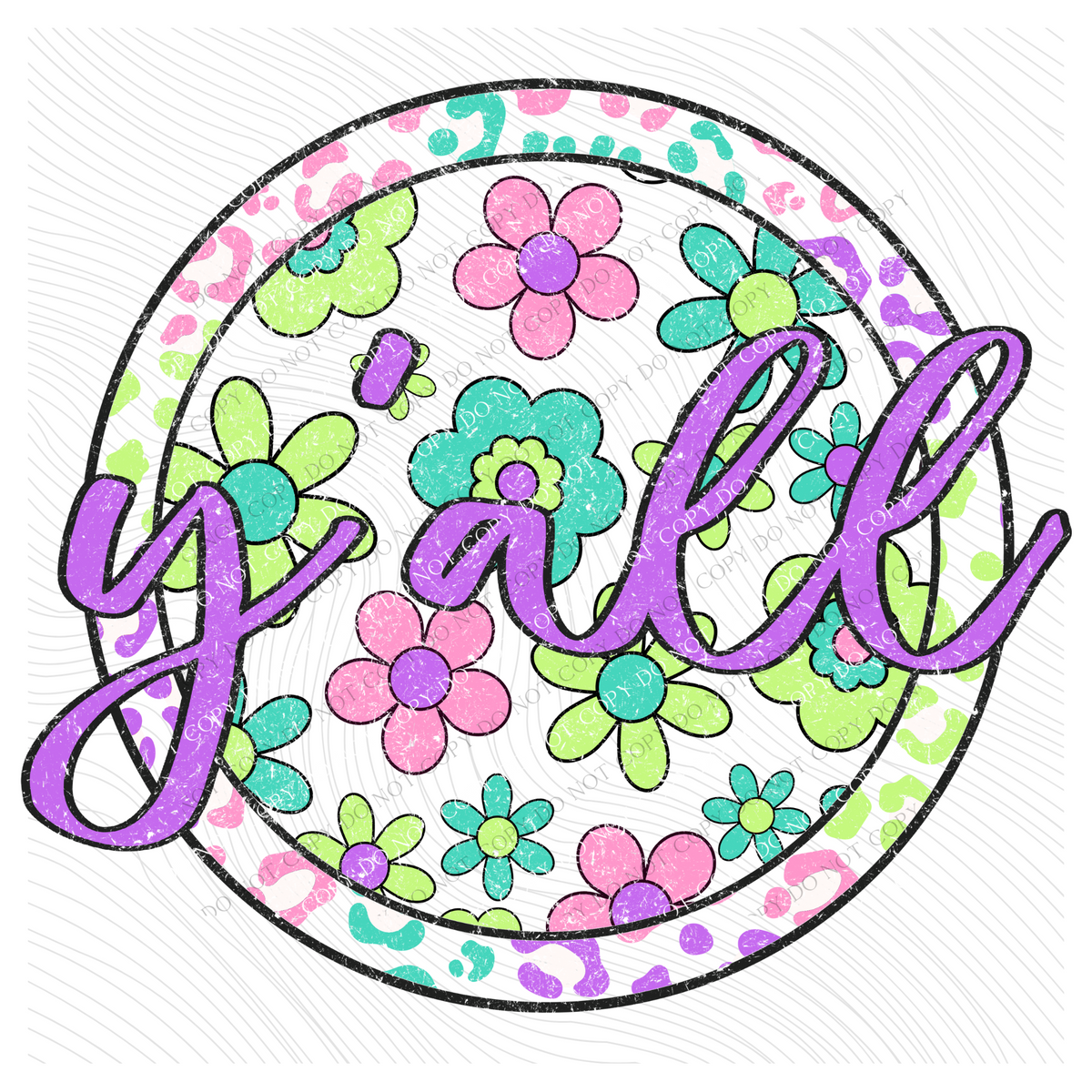 Y’all Groovy Leopard Translucent Cutout in Bright Cotton Candy Tones Digital Design, PNG