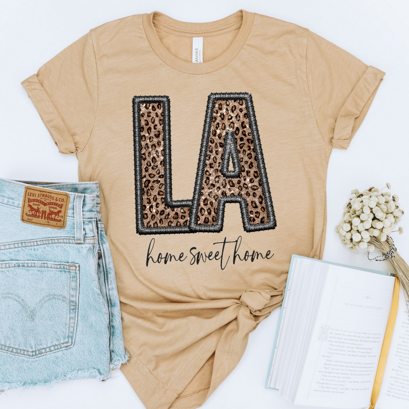 LA Louisiana Faux Embroidery Leopard Sequin with separate Home Sweet Home Script in Black,  Digital Design, PNG