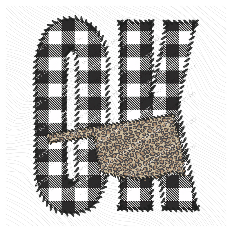 Oklahoma OK Stitched Buffalo Plaid & Leopard State Patch Digital Design, PNG