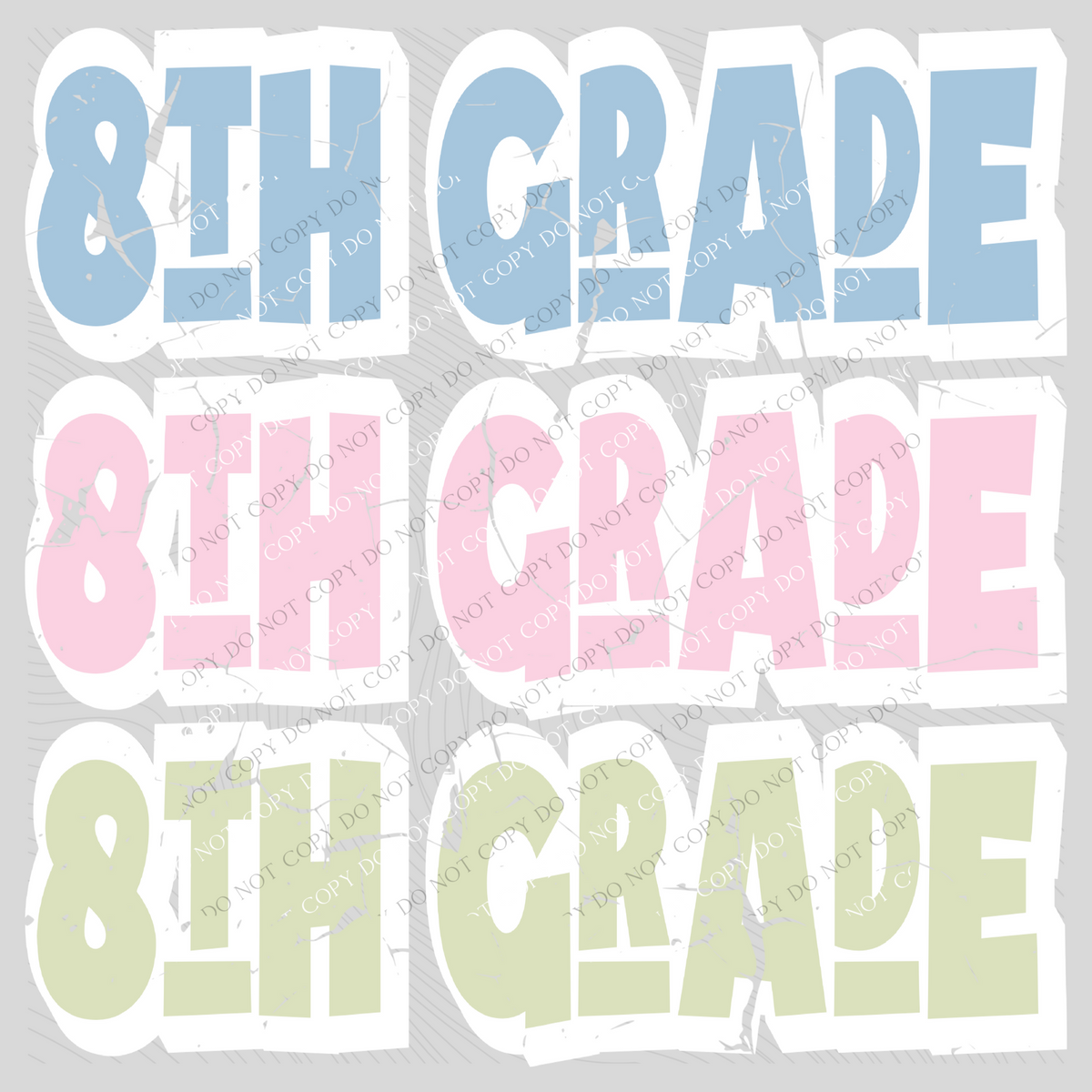 8th Grade Shadow Layer Bubble Stacked Distressed Blue Pink Green Digital Design, PNG