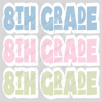 8th Grade Shadow Layer Bubble Stacked Distressed Blue Pink Green Digital Design, PNG
