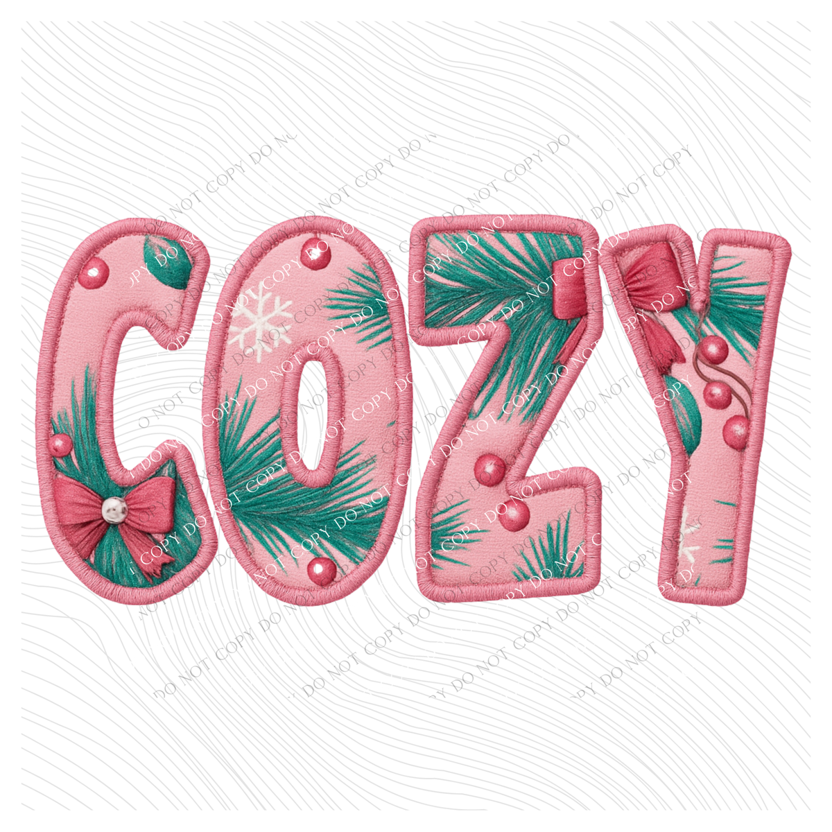 Cozy Pink 3D Embroidered Plush Christmas Digital Design, PNG